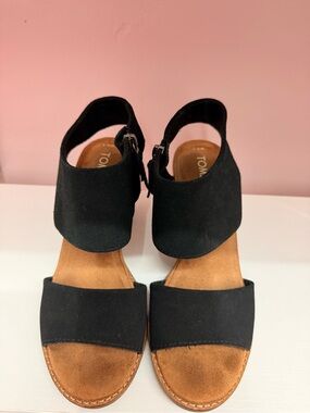Toms Black Suede Ankle-Strap Open-Toe Sandals